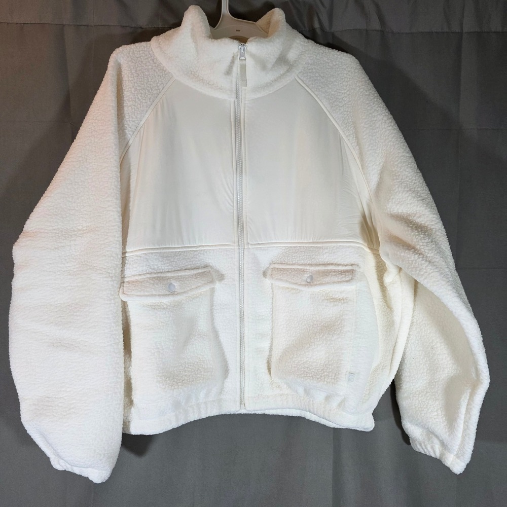 Blogilates Bonfire Fleece Jacket Cream Mixed Media Full Zip Blousey Sleeve XL